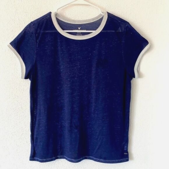 American Eagle Outfitters Sheer Short SleeDark Navy Blue Sheer T Shirt Size Larg - Picture 5 of 11
